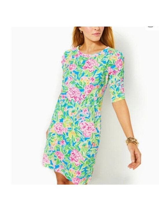 Lilly Pulitzer Dresses & Skirts - Lilly Pulitzer Dress Large Belden Elbow Sleeve Grove Garden Beachy Tropical